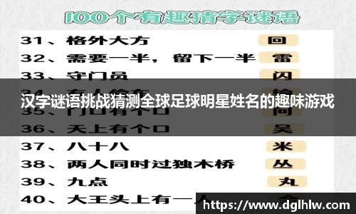 汉字谜语挑战猜测全球足球明星姓名的趣味游戏
